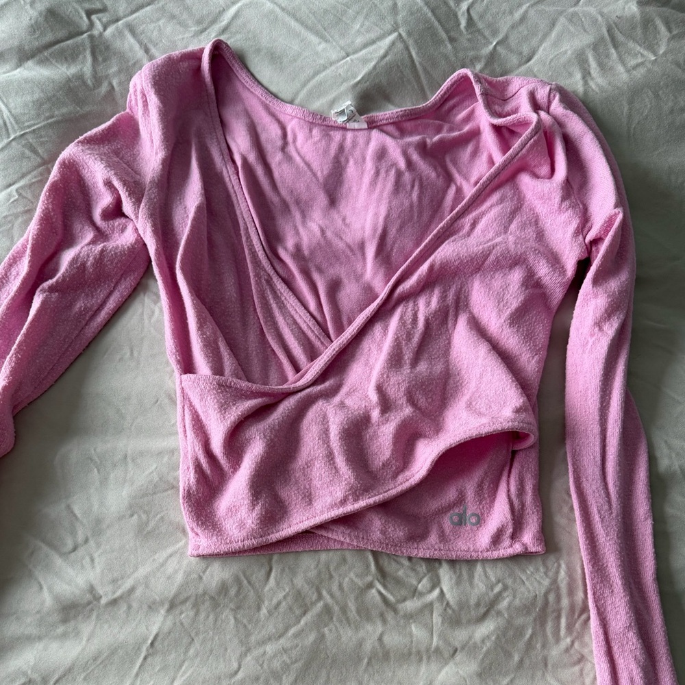ALO Yoga Pink Long Sleeve Wrap Top